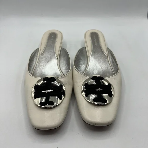 Tory Burch Sz‎ 10 Patos Logo Kitten Heel Mules - Picture 3 of 13